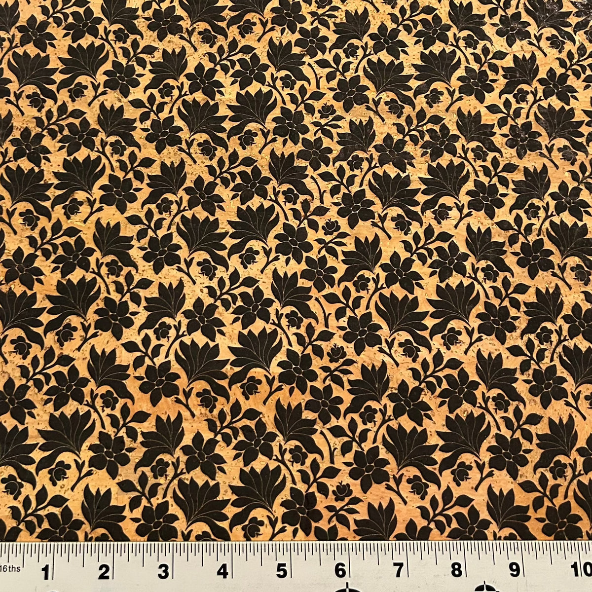 Black Floral on Surface Cork Fabric Cork and Cloth