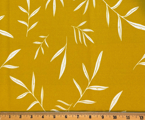 Mustard Olive Leaves canvas fabric