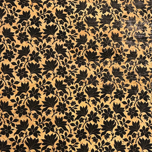 Black Floral on Surface Cork Fabric