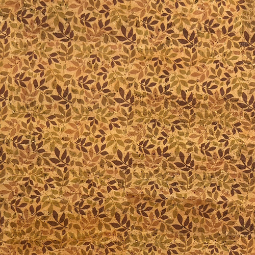 Purple and Olive Leaves on Surface Cork Fabric