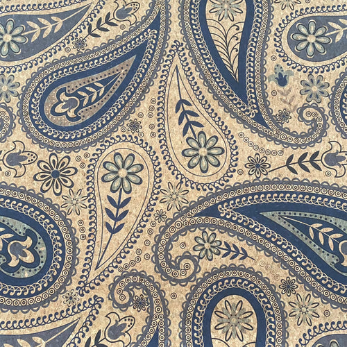 Blue Paisley Cork Fabric